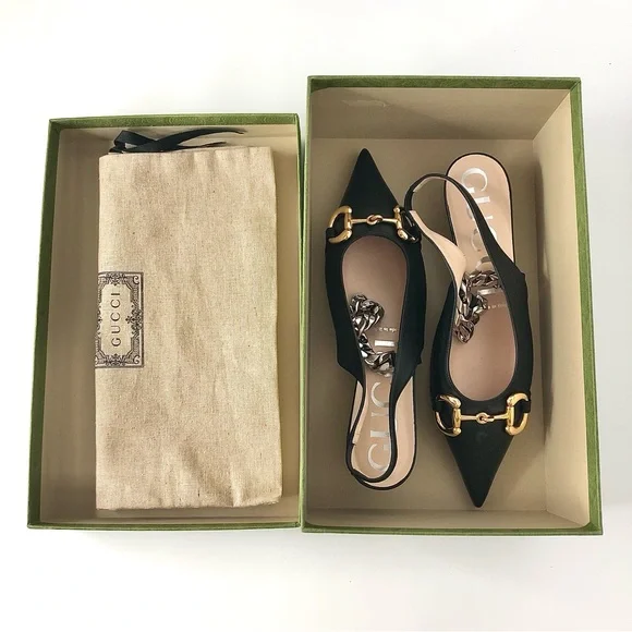 NIB Gucci Baby Horsebit Deva Maryjane Slingback Pointed Toe Kitten Heel Pumps 38 - Picture 8 of 8